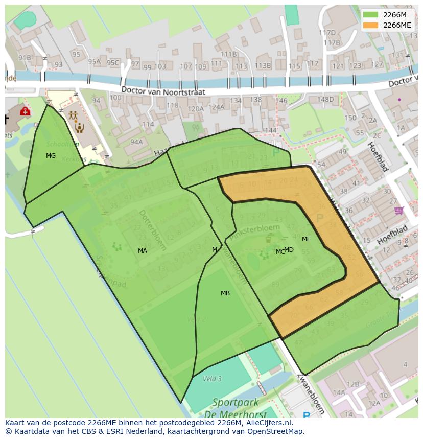 Afbeelding van het postcodegebied 2266 ME op de kaart.