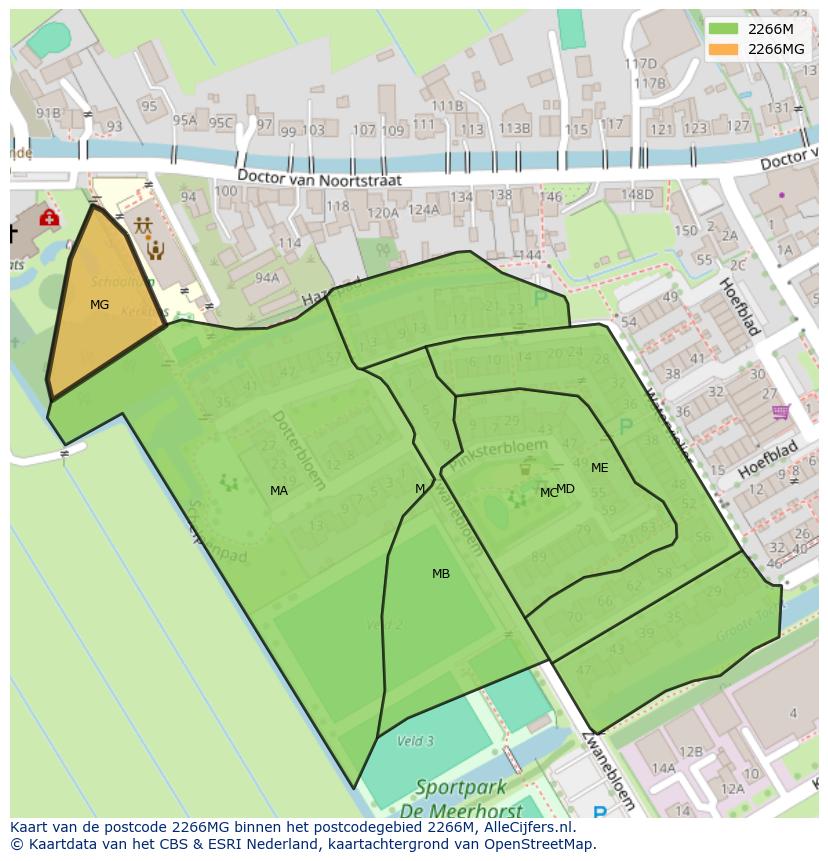 Afbeelding van het postcodegebied 2266 MG op de kaart.