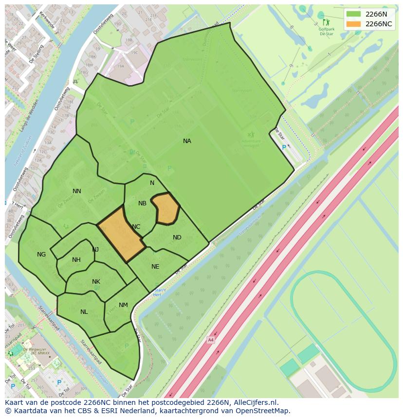 Afbeelding van het postcodegebied 2266 NC op de kaart.