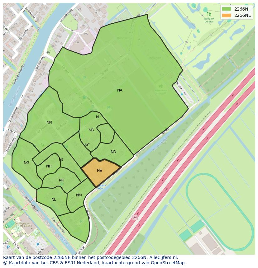 Afbeelding van het postcodegebied 2266 NE op de kaart.