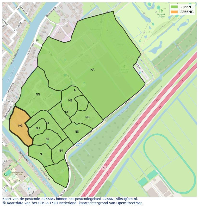 Afbeelding van het postcodegebied 2266 NG op de kaart.