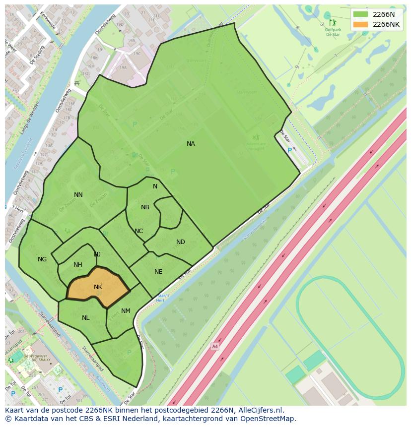 Afbeelding van het postcodegebied 2266 NK op de kaart.