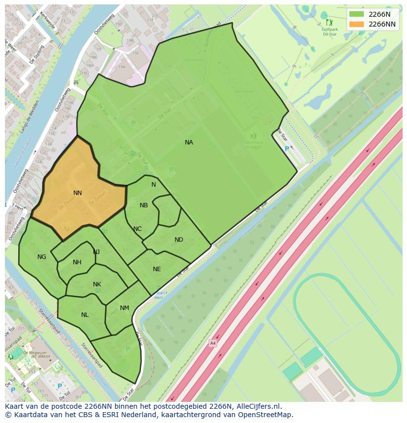 Afbeelding van het postcodegebied 2266 NN op de kaart.