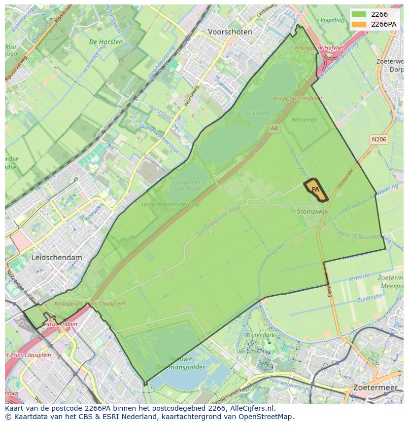 Afbeelding van het postcodegebied 2266 PA op de kaart.