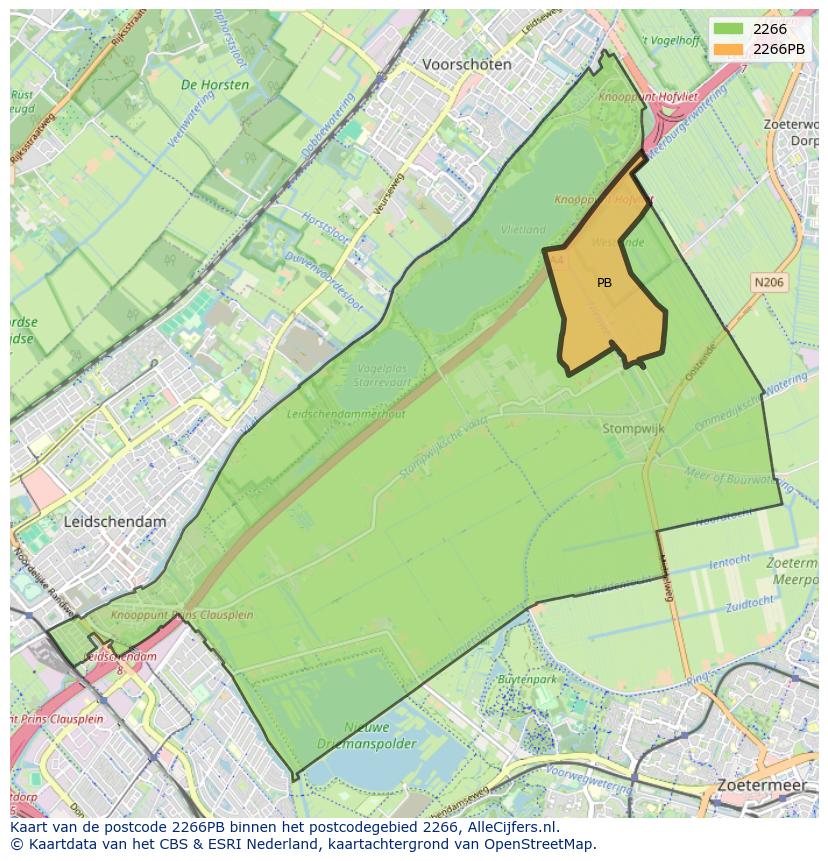 Afbeelding van het postcodegebied 2266 PB op de kaart.