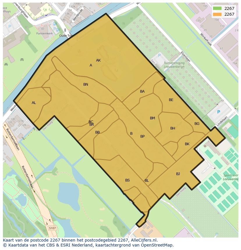 Afbeelding van het postcodegebied 2267 op de kaart.