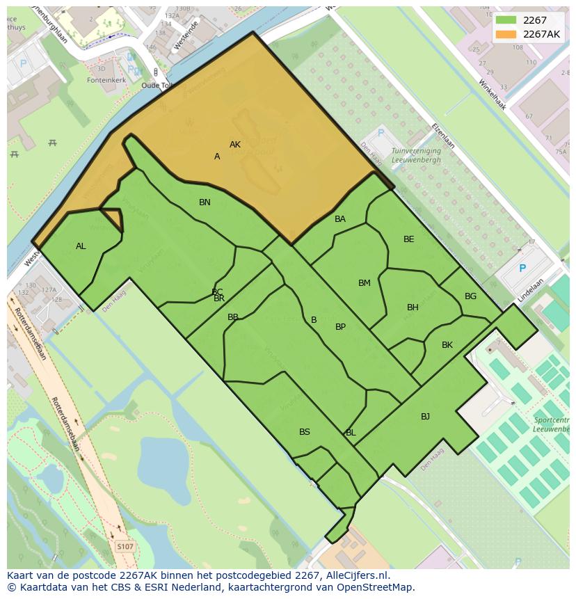 Afbeelding van het postcodegebied 2267 AK op de kaart.