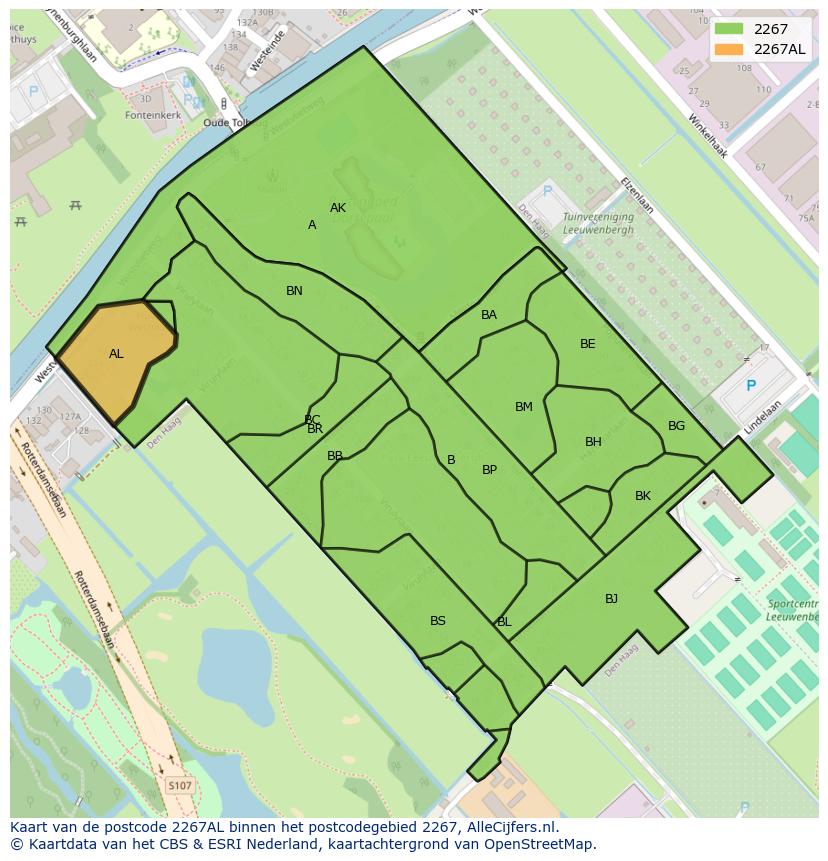 Afbeelding van het postcodegebied 2267 AL op de kaart.
