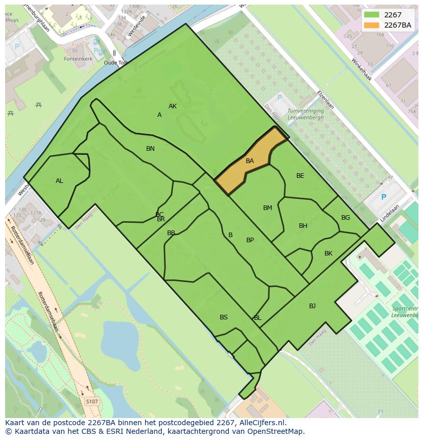 Afbeelding van het postcodegebied 2267 BA op de kaart.