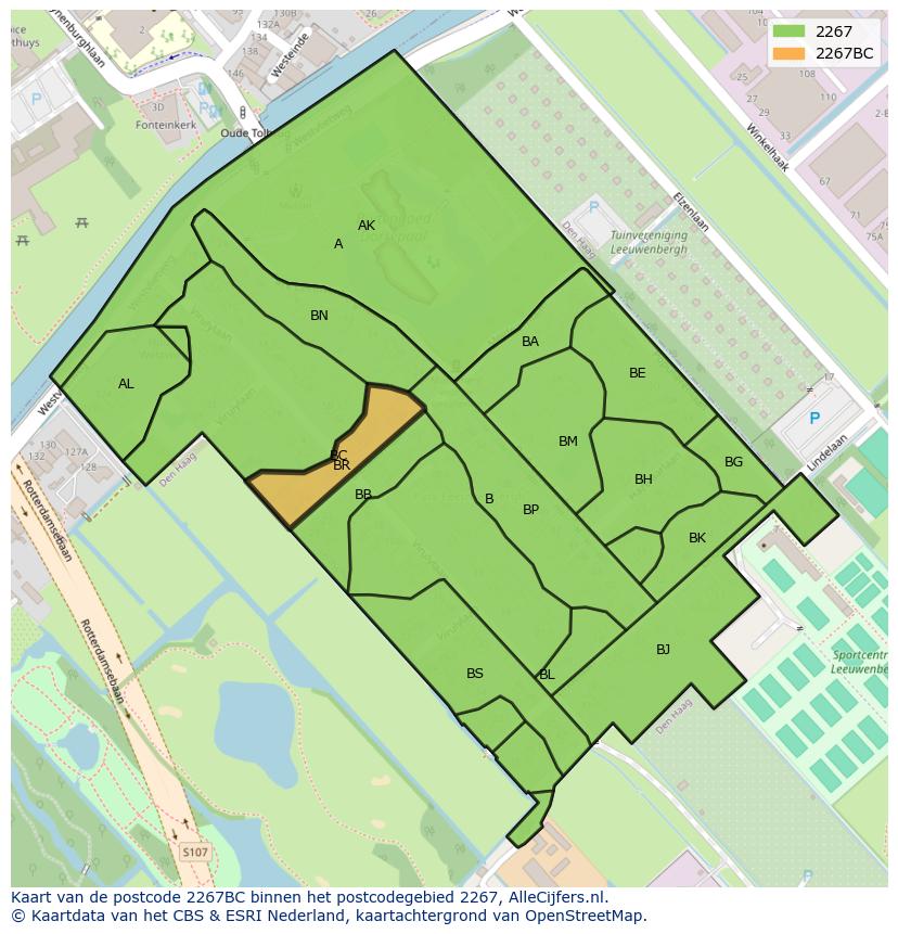 Afbeelding van het postcodegebied 2267 BC op de kaart.
