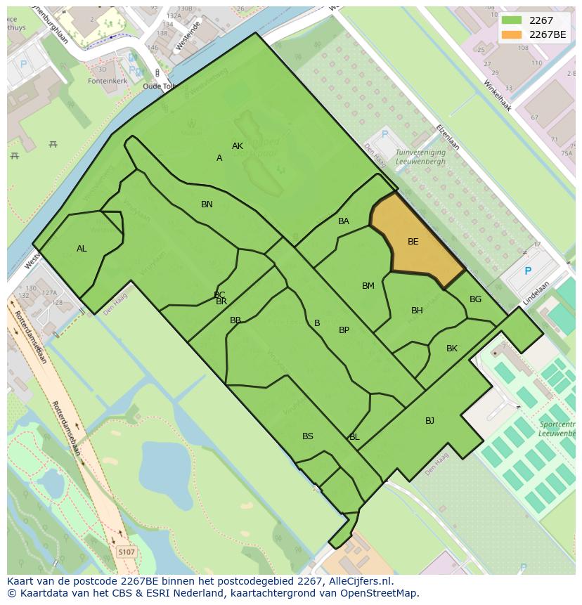Afbeelding van het postcodegebied 2267 BE op de kaart.
