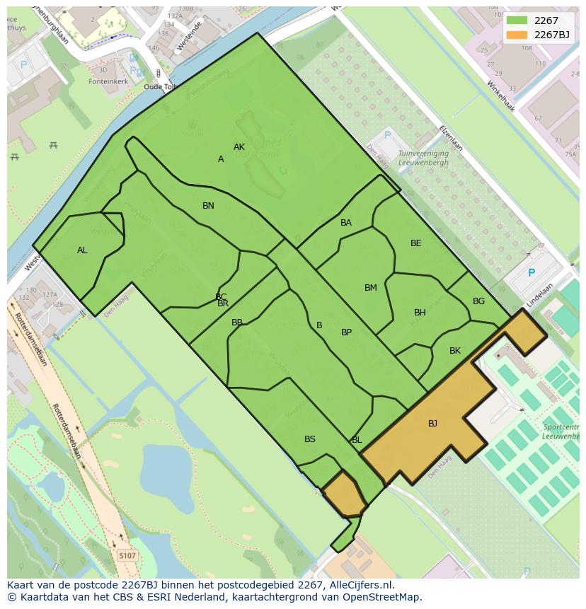 Afbeelding van het postcodegebied 2267 BJ op de kaart.