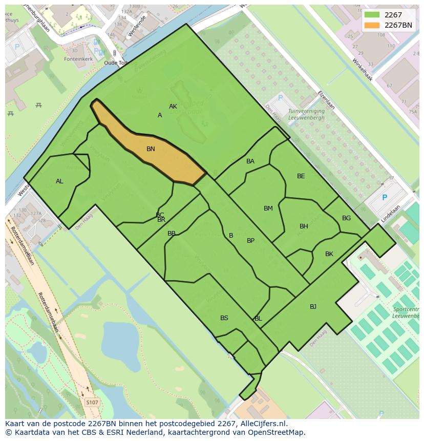 Afbeelding van het postcodegebied 2267 BN op de kaart.