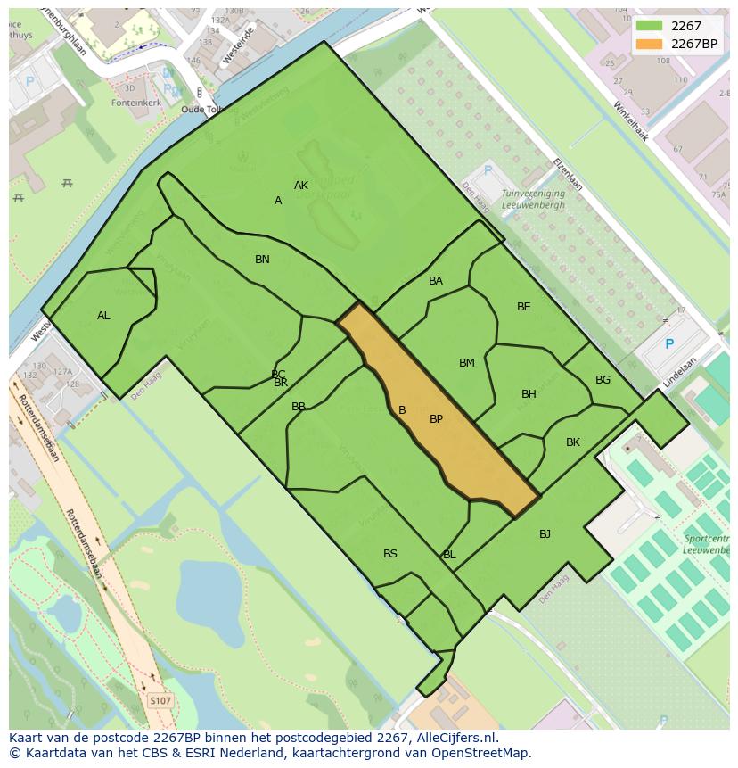 Afbeelding van het postcodegebied 2267 BP op de kaart.