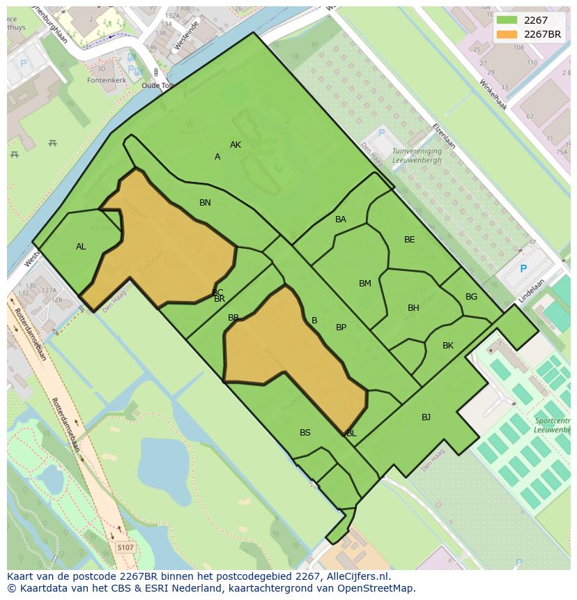 Afbeelding van het postcodegebied 2267 BR op de kaart.