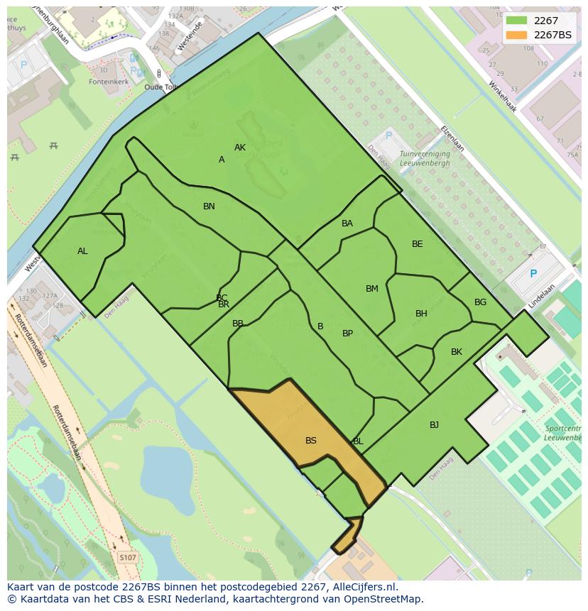 Afbeelding van het postcodegebied 2267 BS op de kaart.