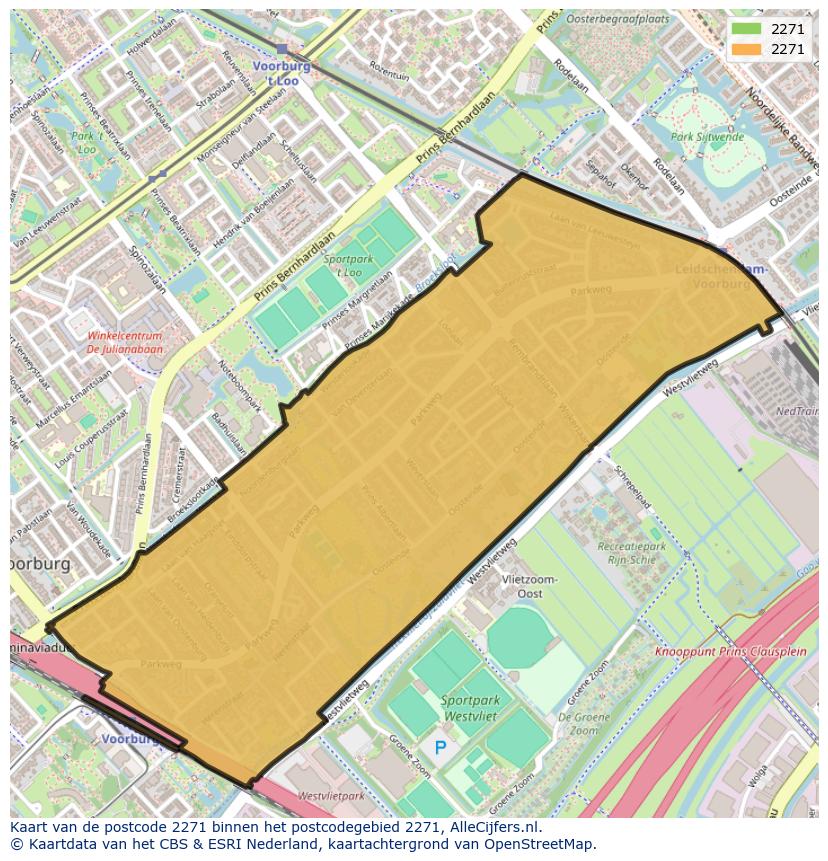 Afbeelding van het postcodegebied 2271 op de kaart.
