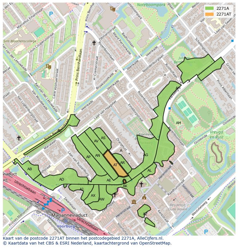 Afbeelding van het postcodegebied 2271 AT op de kaart.