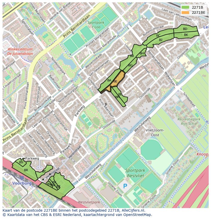 Afbeelding van het postcodegebied 2271 BE op de kaart.