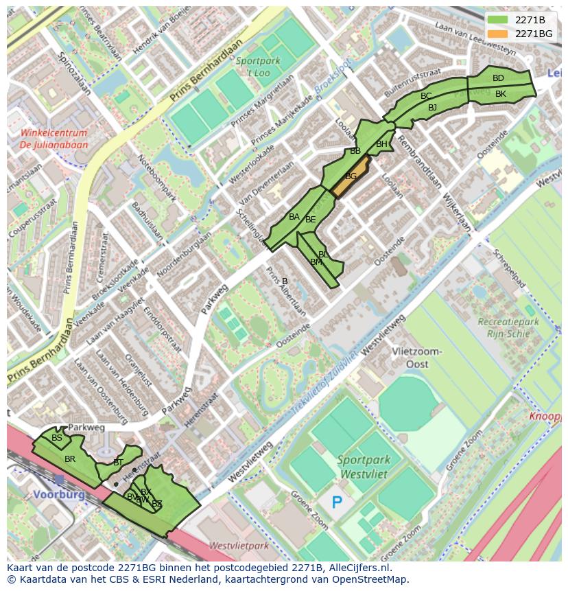 Afbeelding van het postcodegebied 2271 BG op de kaart.