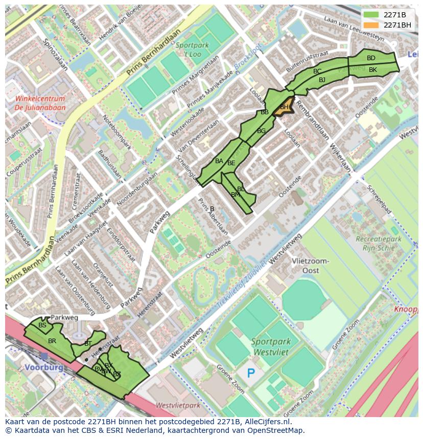 Afbeelding van het postcodegebied 2271 BH op de kaart.