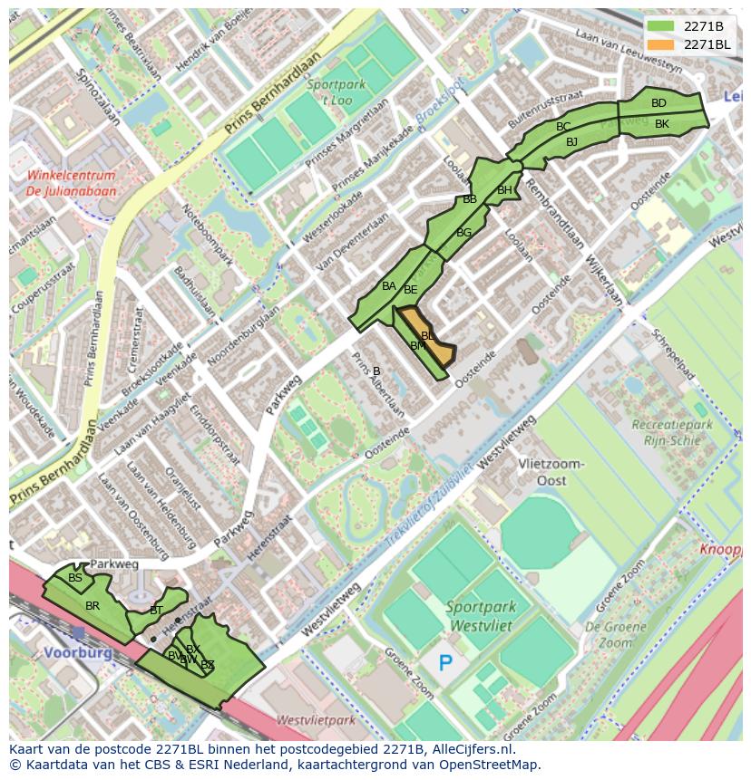 Afbeelding van het postcodegebied 2271 BL op de kaart.