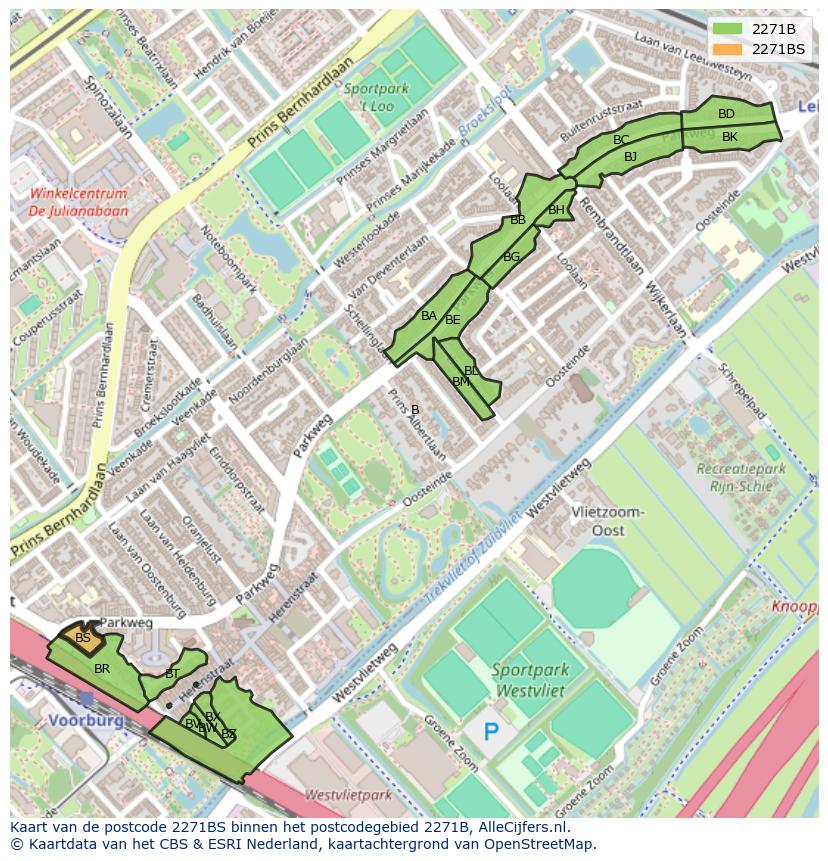 Afbeelding van het postcodegebied 2271 BS op de kaart.