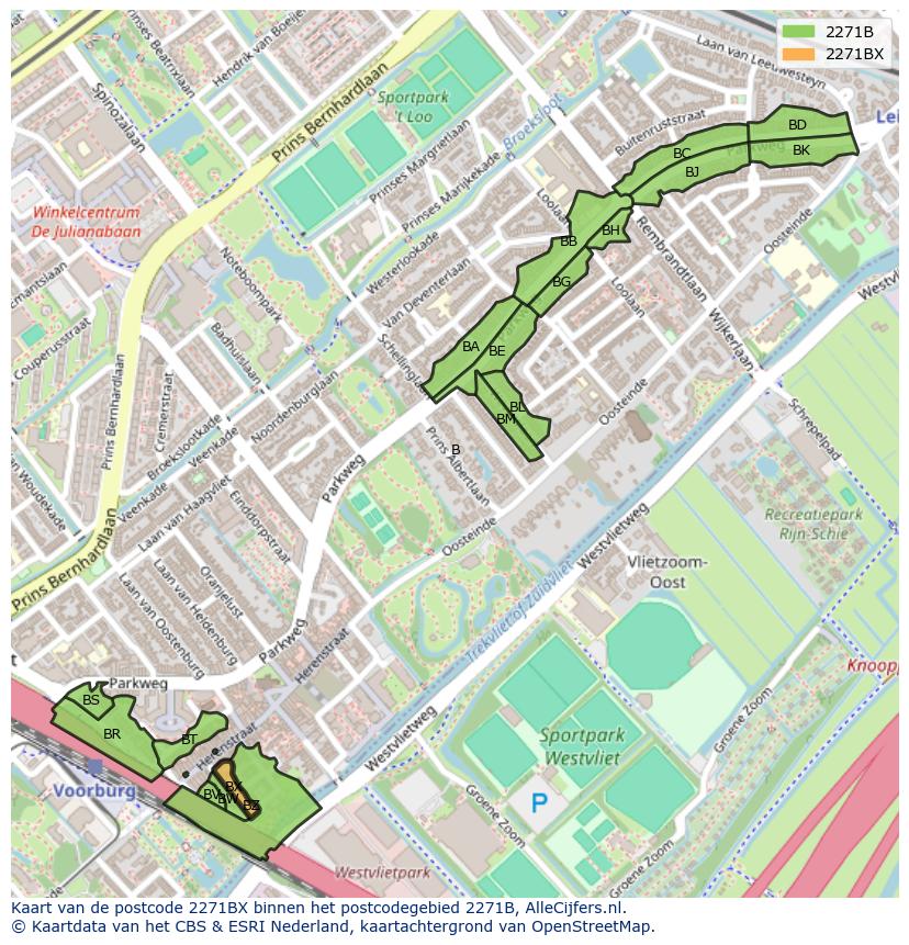 Afbeelding van het postcodegebied 2271 BX op de kaart.