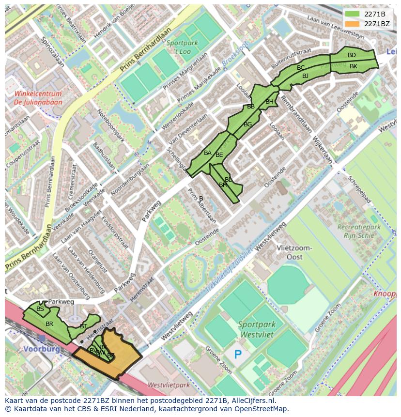 Afbeelding van het postcodegebied 2271 BZ op de kaart.