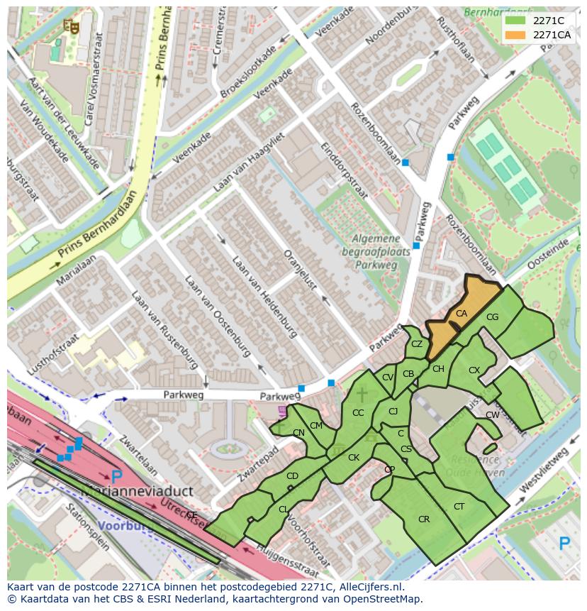 Afbeelding van het postcodegebied 2271 CA op de kaart.