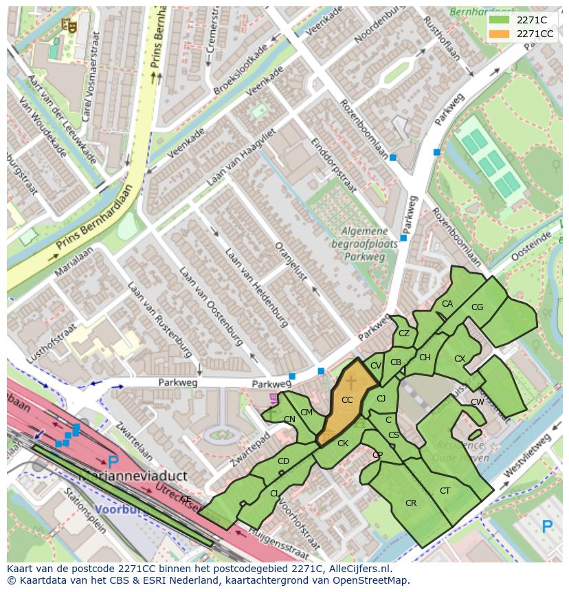 Afbeelding van het postcodegebied 2271 CC op de kaart.