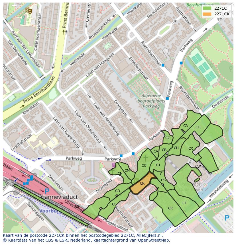 Afbeelding van het postcodegebied 2271 CK op de kaart.