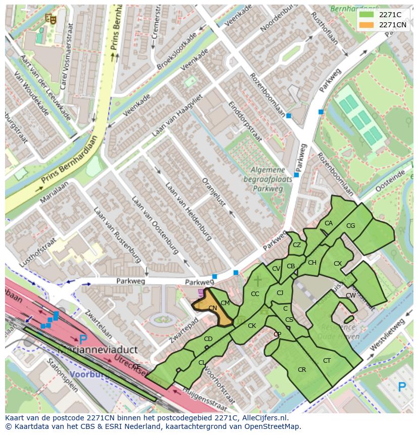 Afbeelding van het postcodegebied 2271 CN op de kaart.