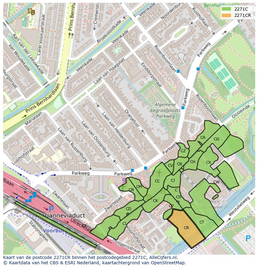 Afbeelding van het postcodegebied 2271 CR op de kaart.