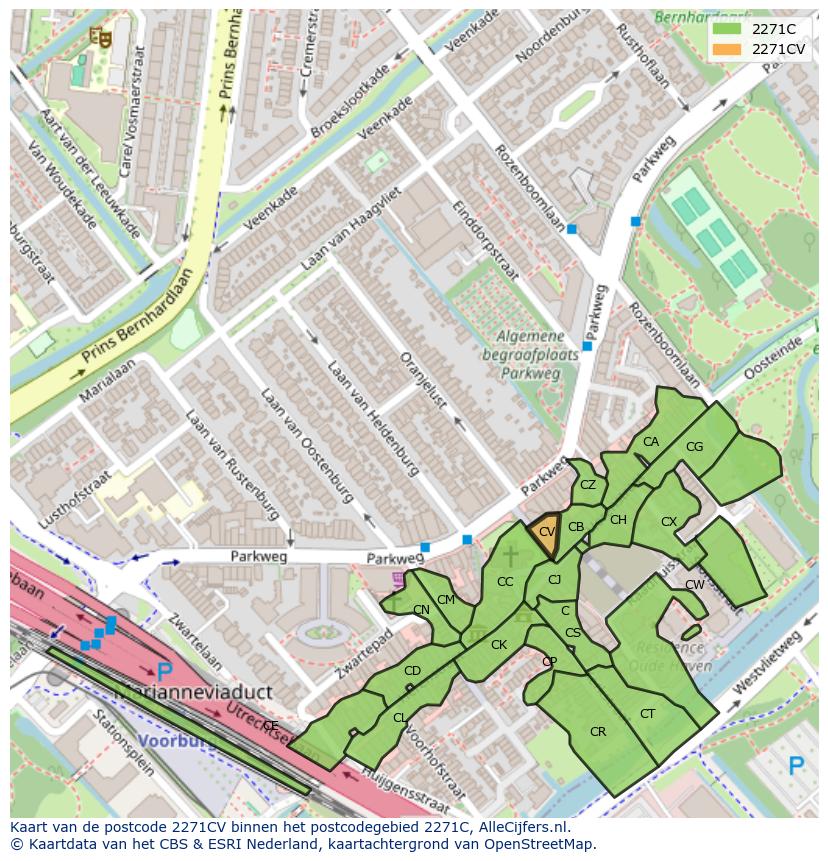 Afbeelding van het postcodegebied 2271 CV op de kaart.