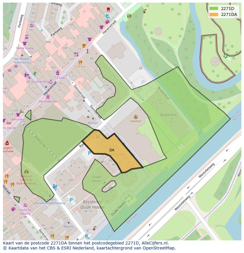 Afbeelding van het postcodegebied 2271 DA op de kaart.