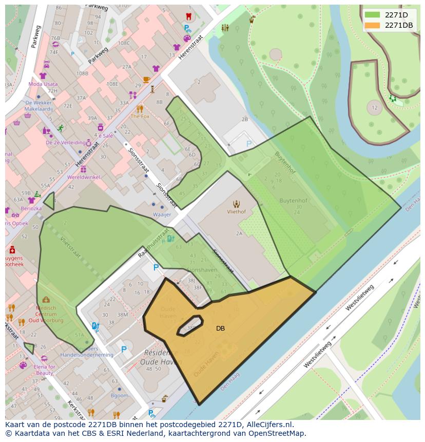 Afbeelding van het postcodegebied 2271 DB op de kaart.