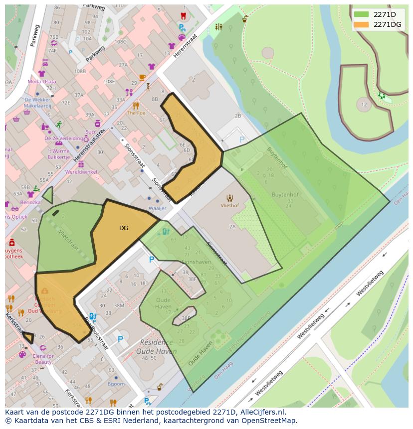 Afbeelding van het postcodegebied 2271 DG op de kaart.