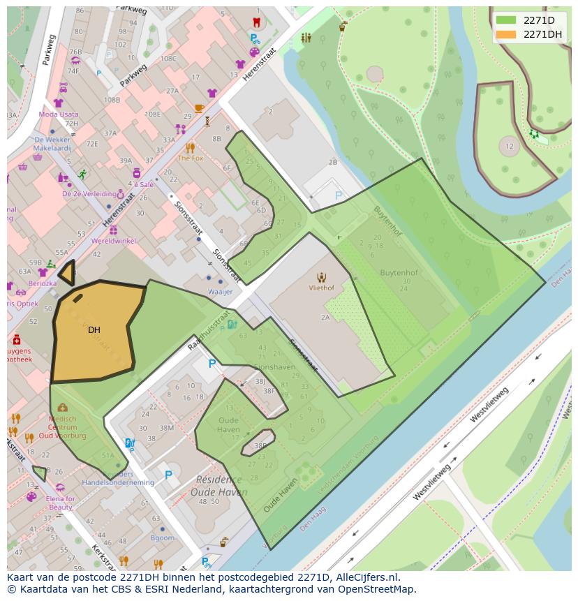Afbeelding van het postcodegebied 2271 DH op de kaart.