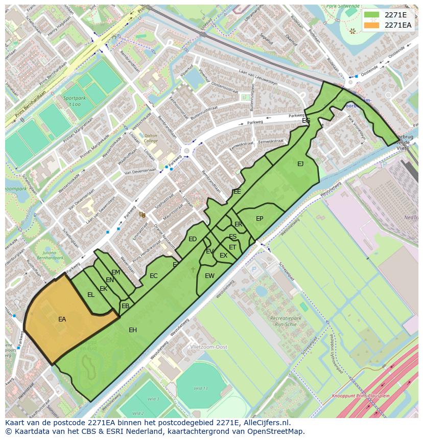 Afbeelding van het postcodegebied 2271 EA op de kaart.