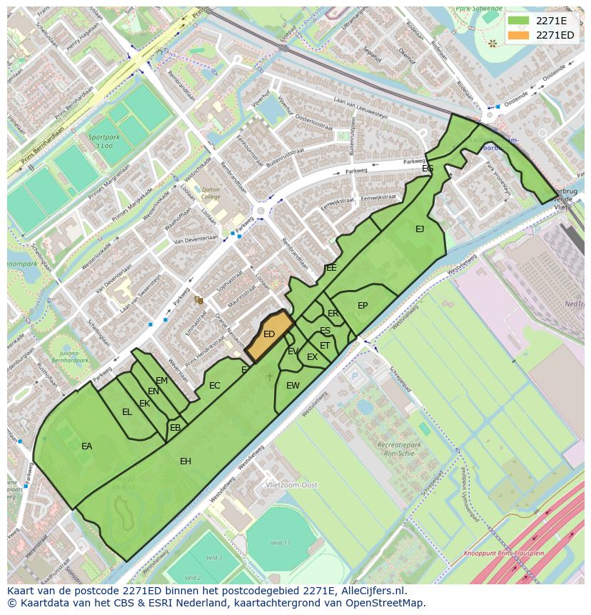 Afbeelding van het postcodegebied 2271 ED op de kaart.