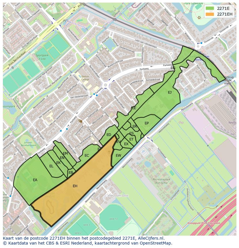 Afbeelding van het postcodegebied 2271 EH op de kaart.