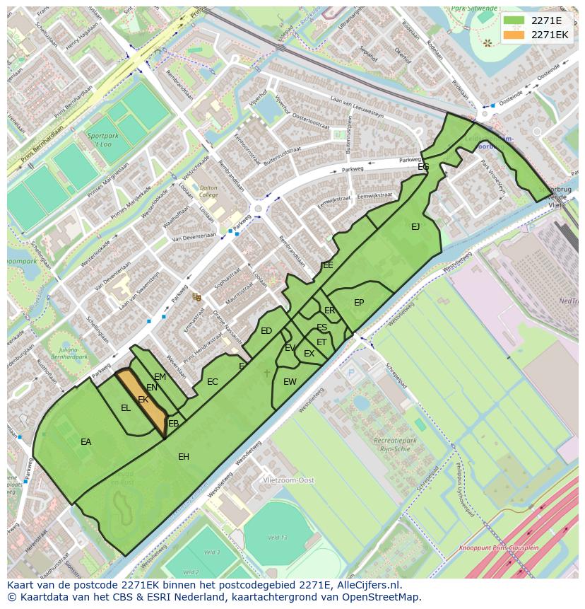 Afbeelding van het postcodegebied 2271 EK op de kaart.