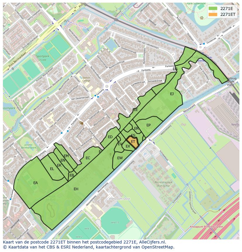 Afbeelding van het postcodegebied 2271 ET op de kaart.