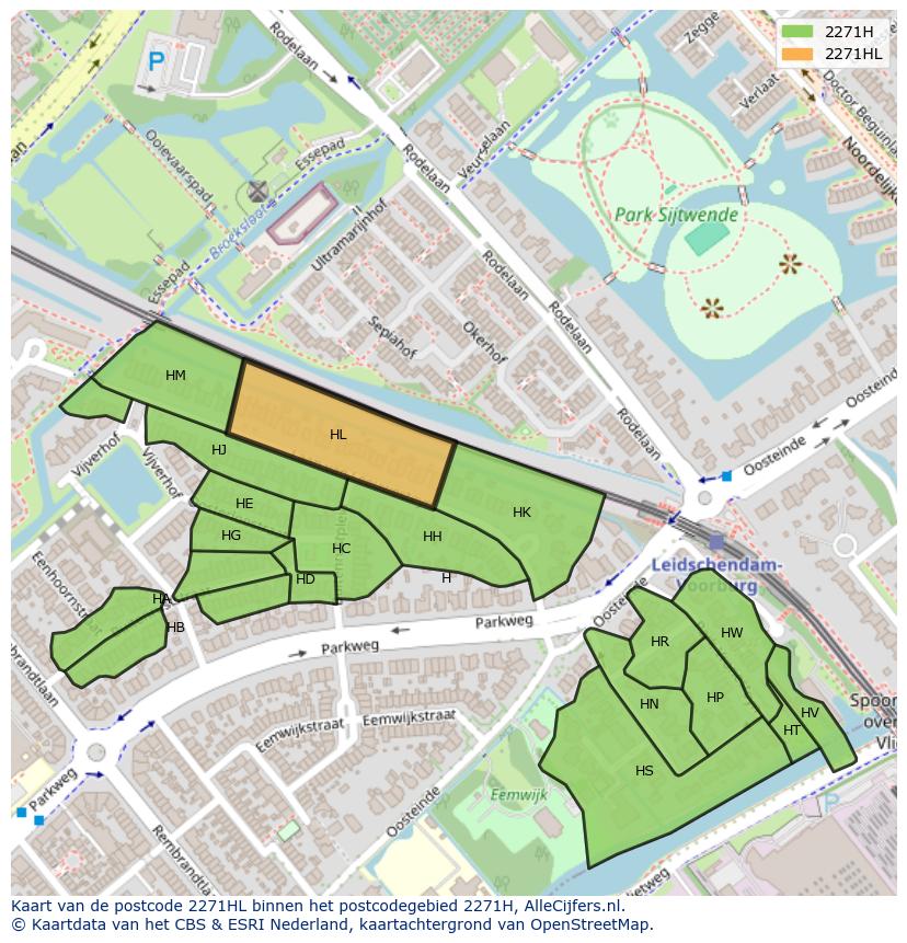 Afbeelding van het postcodegebied 2271 HL op de kaart.