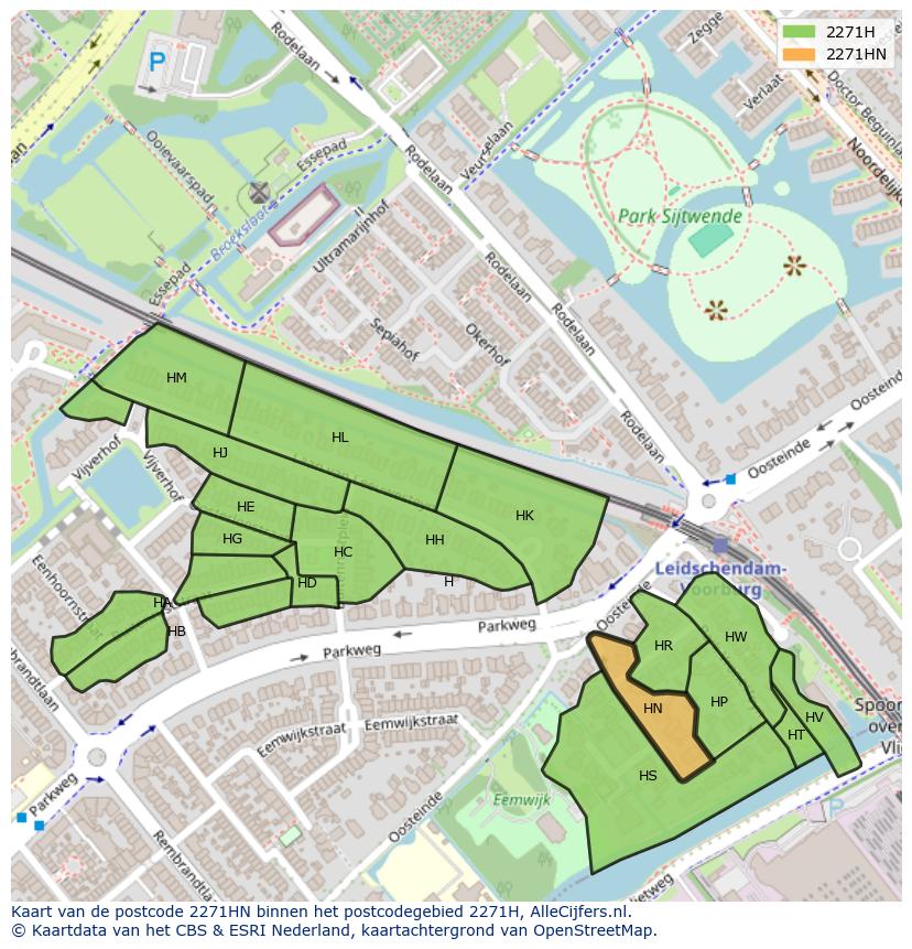 Afbeelding van het postcodegebied 2271 HN op de kaart.