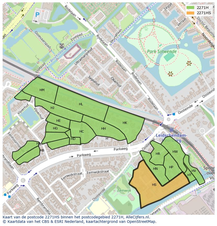 Afbeelding van het postcodegebied 2271 HS op de kaart.