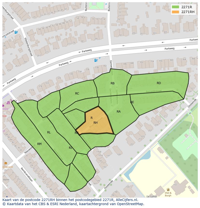 Afbeelding van het postcodegebied 2271 RH op de kaart.