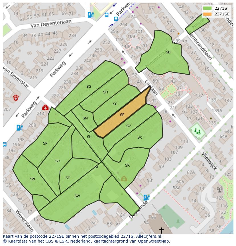 Afbeelding van het postcodegebied 2271 SE op de kaart.