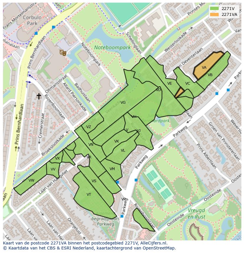 Afbeelding van het postcodegebied 2271 VA op de kaart.